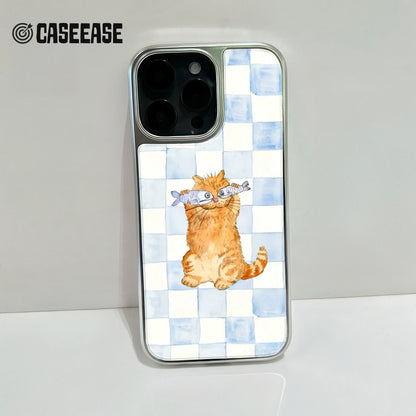 Funda holográfica cromada con diseño de gato: diseño divertido con peces