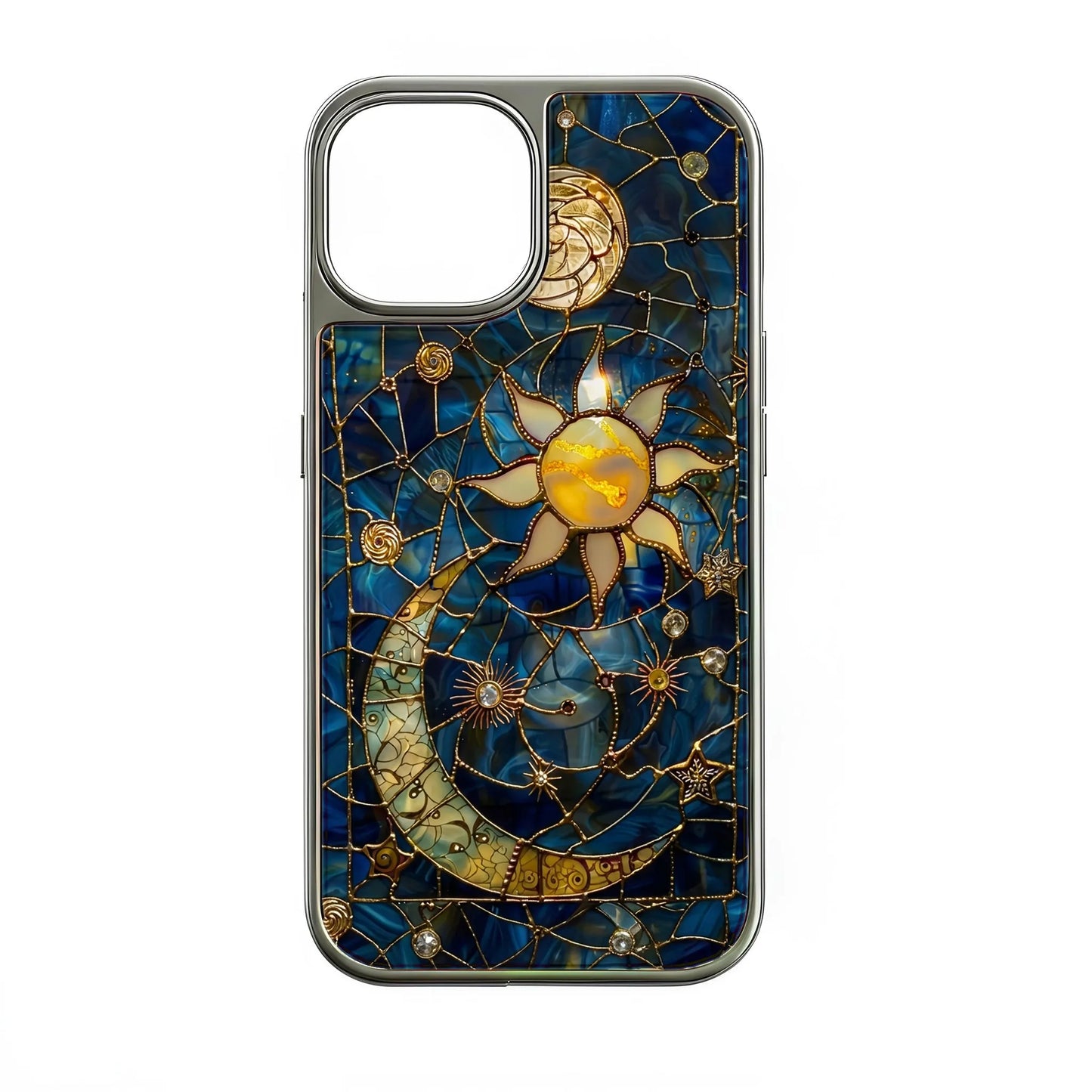 Holographic Chrome Moon and Sun Phone Case - Celestial Design