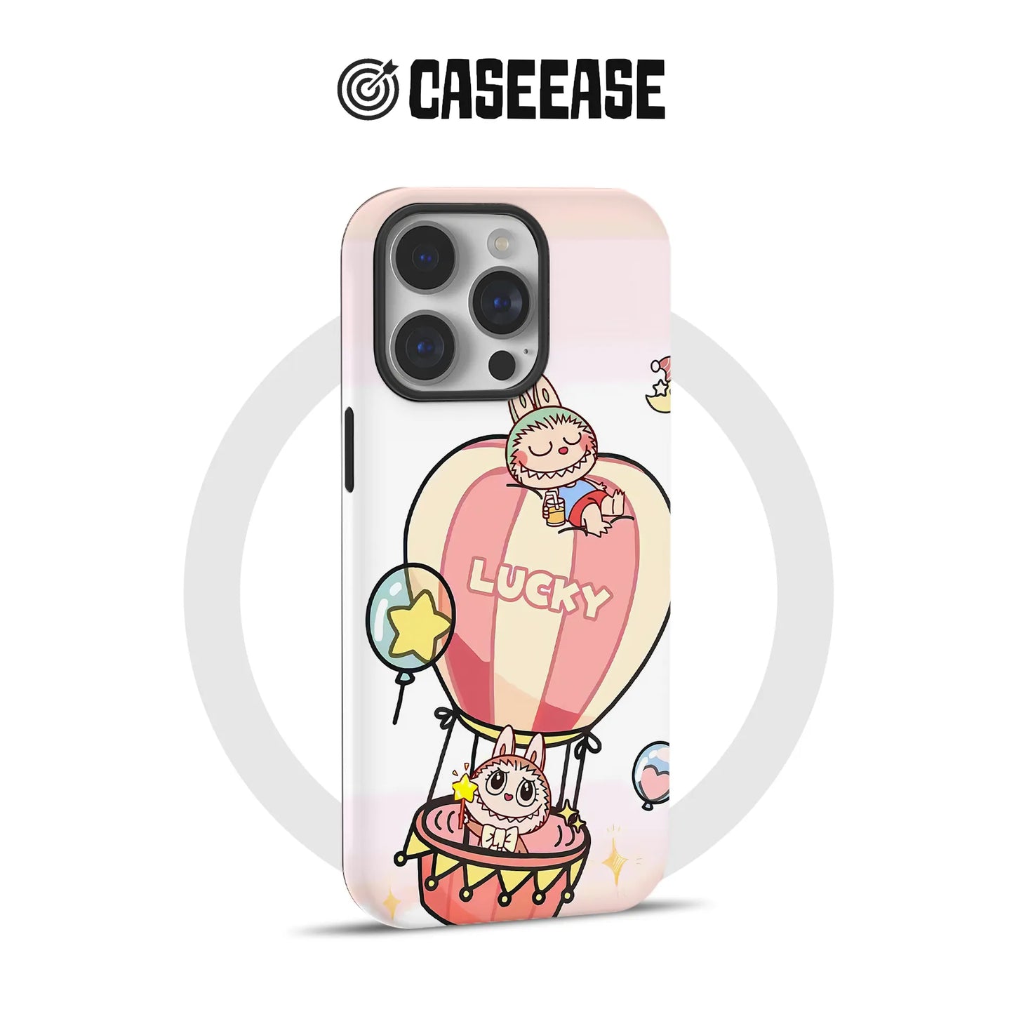 Funda para teléfono Labubu con globo aerostático de la suerte