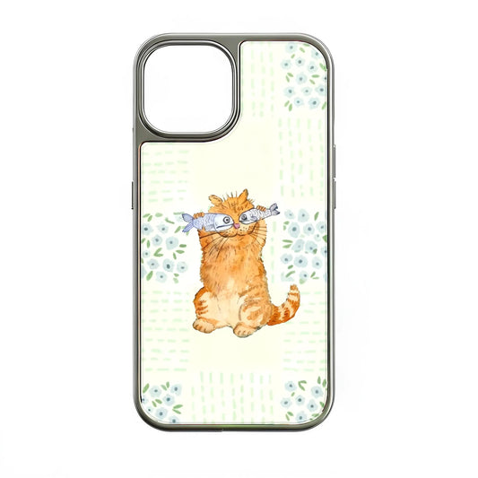 Holographic Chrome Cat Phone Case - Playful Feline Design
