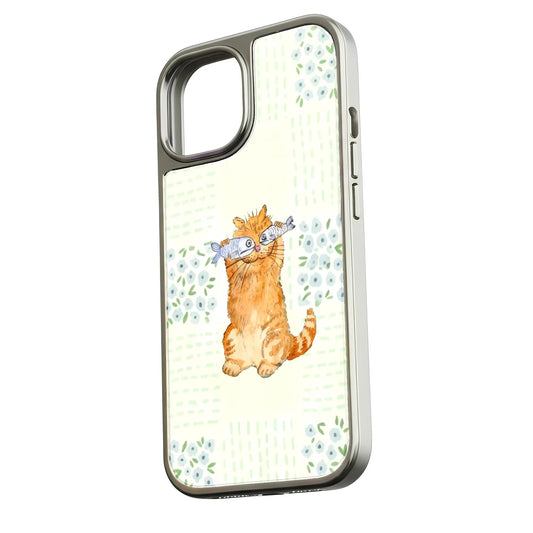 Holographic Chrome Cat Phone Case - Playful Feline Design