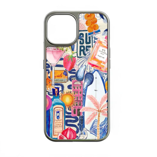 Holographic Chrome Summer Vibes Phone Case - Colorful Beach & Cocktail Art