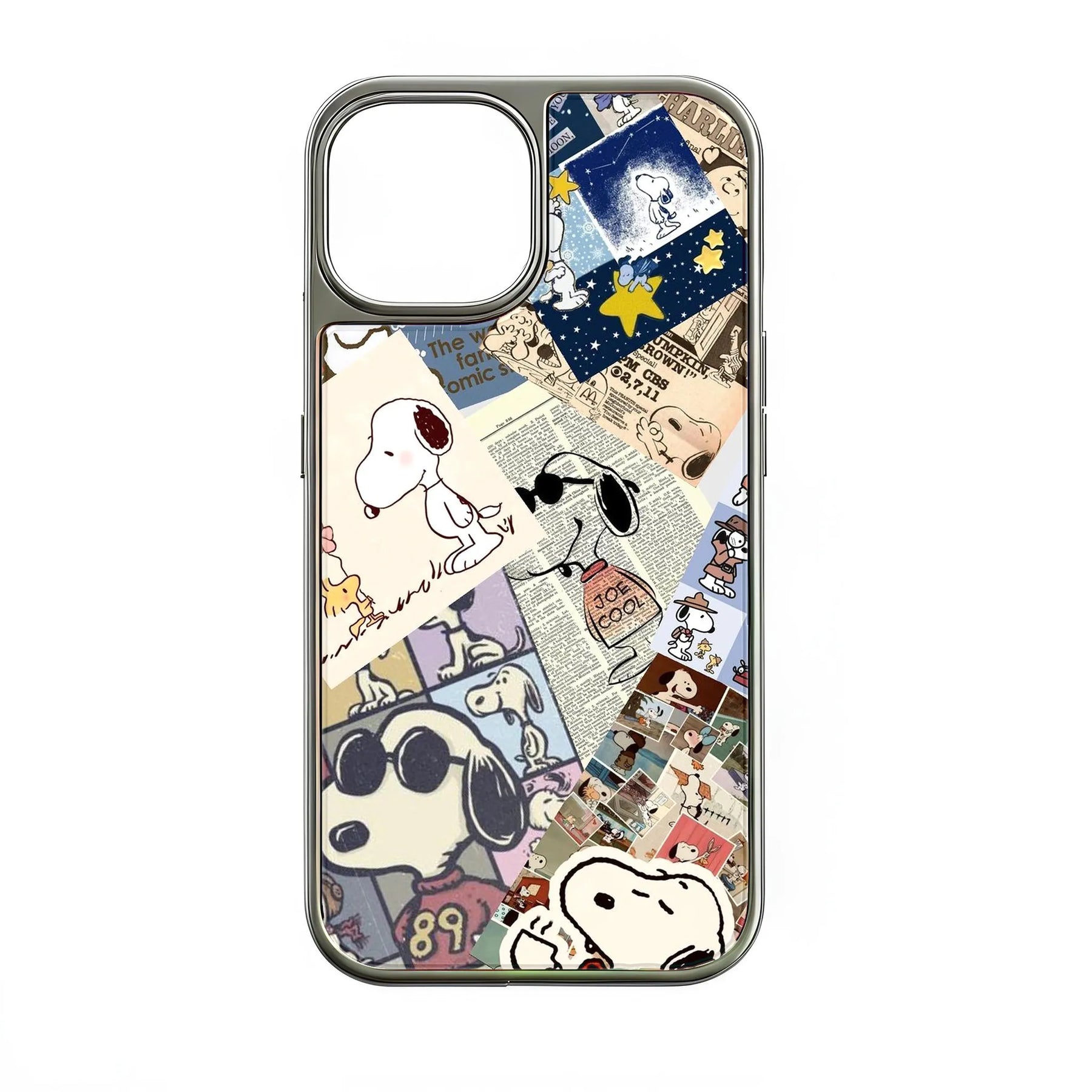 Funda holográfica cromada de Snoopy para teléfono - Diseño de collage retro
