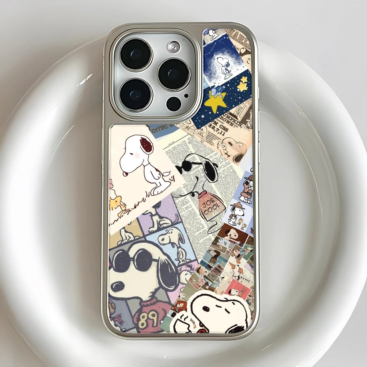 Holographic Chrome Snoopy Phone Case - Retro Collage Design