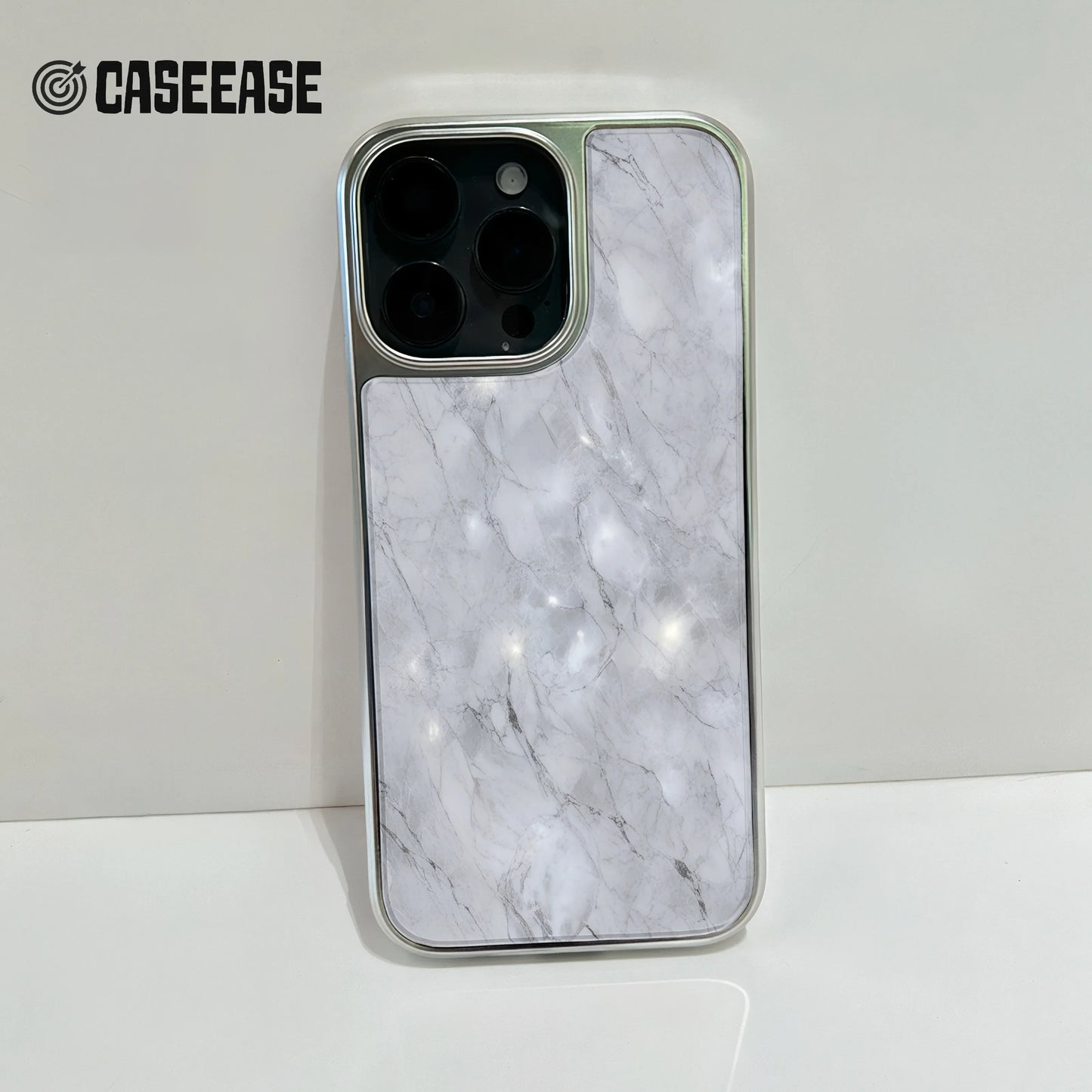 Holographic Chrome Phone Case for iPhone 15 Pro - Marble Effect & Metallic Finish