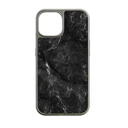 Holographic Chrome iPhone 15 Pro Case - Elegant Black Marble Design
