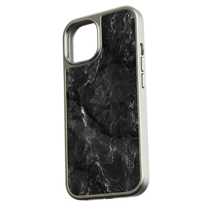 Holographic Chrome iPhone 15 Pro Case - Elegant Black Marble Design