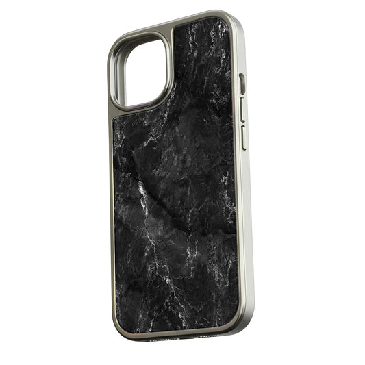 Holographic Chrome iPhone 15 Pro Case - Elegant Black Marble Design