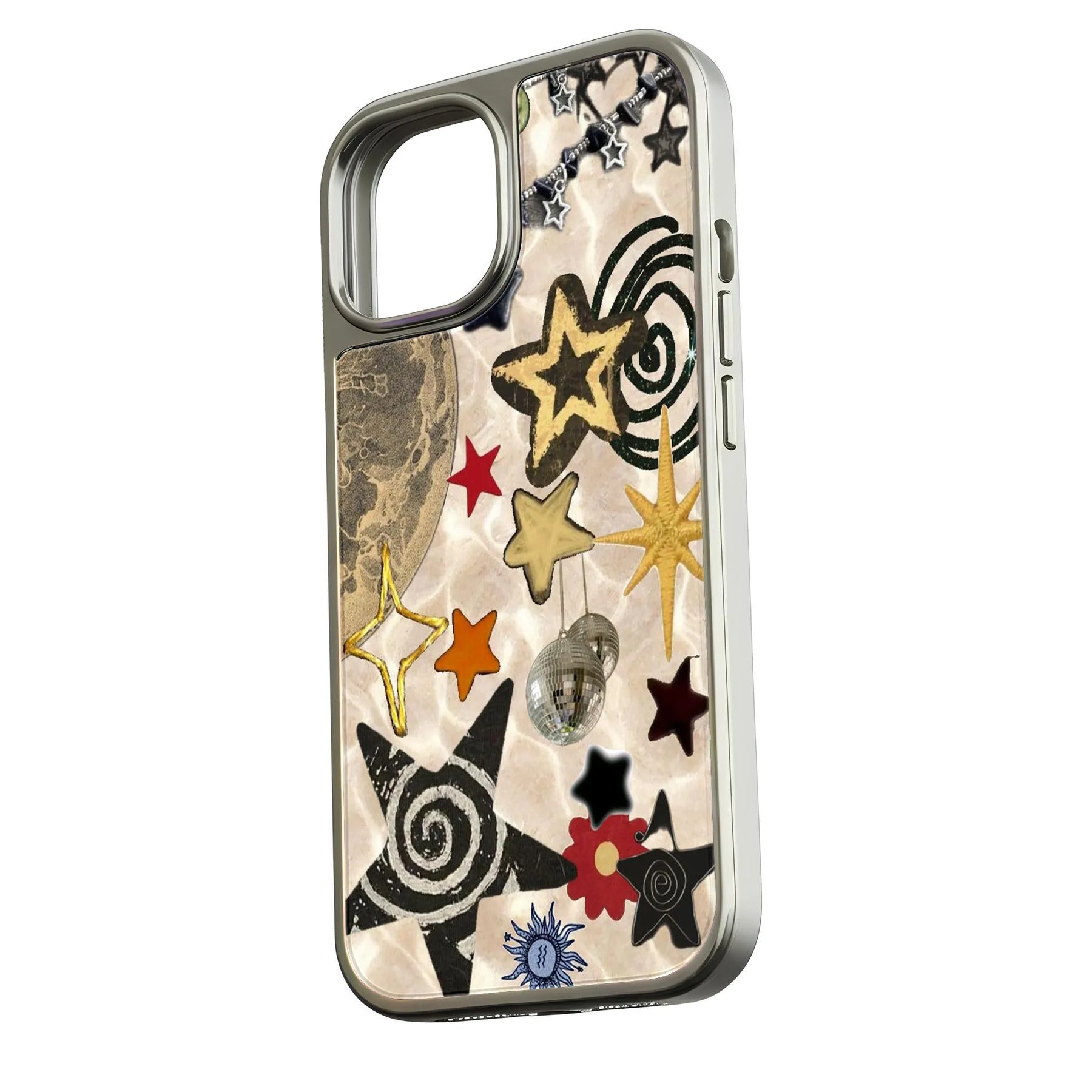 Funda holográfica cromada con estrellas para teléfono - Diseño de aventura cósmica