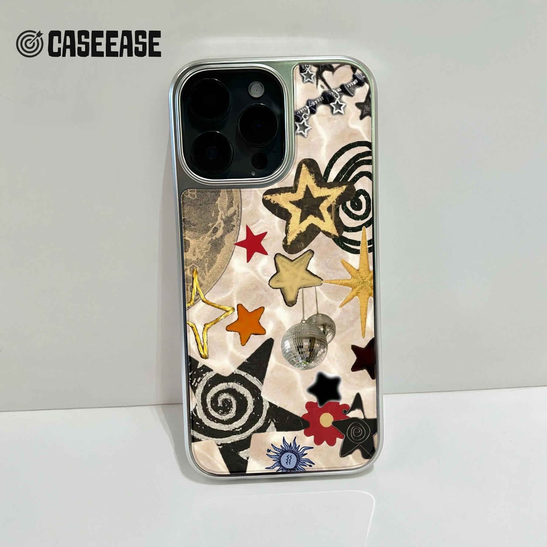 Funda holográfica cromada con estrellas para teléfono - Diseño de aventura cósmica