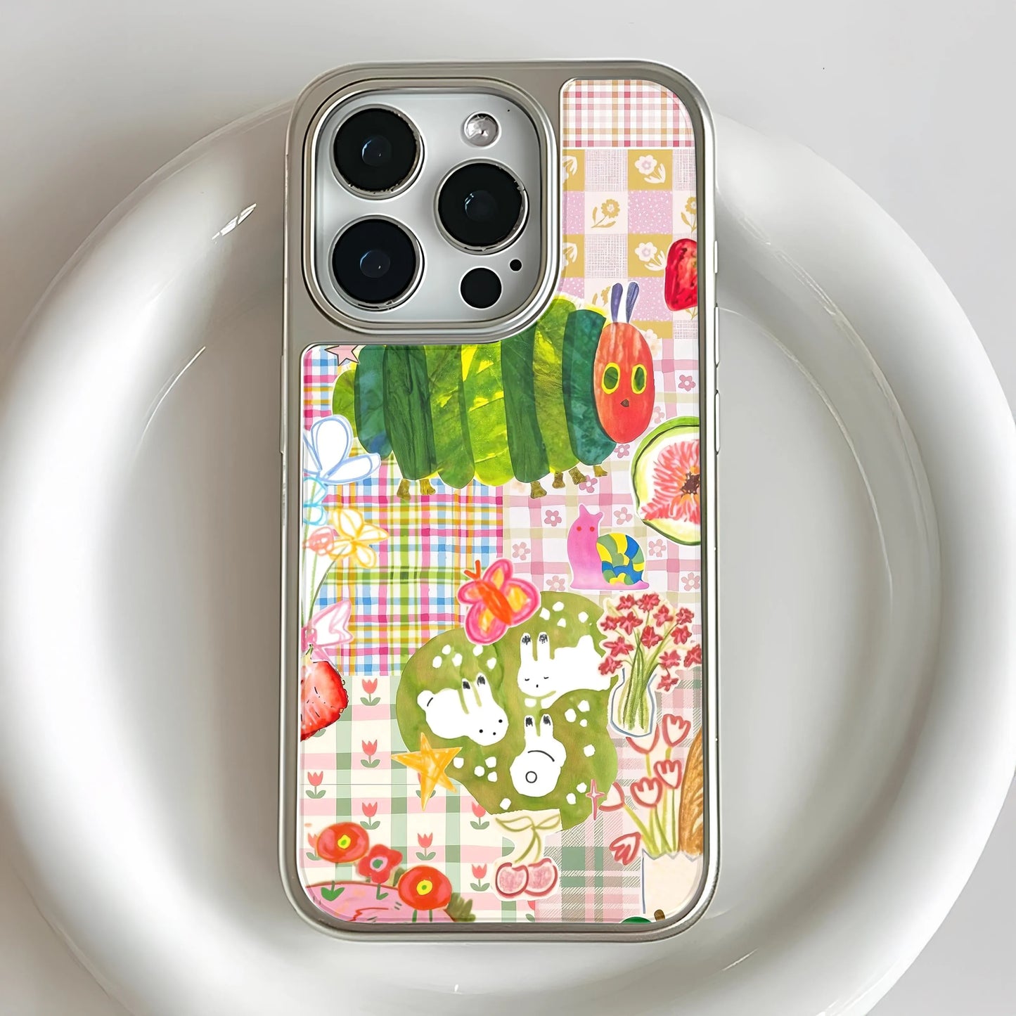 Holographic Chrome Caterpillar Phone Case - Colorful Design & Playful Art