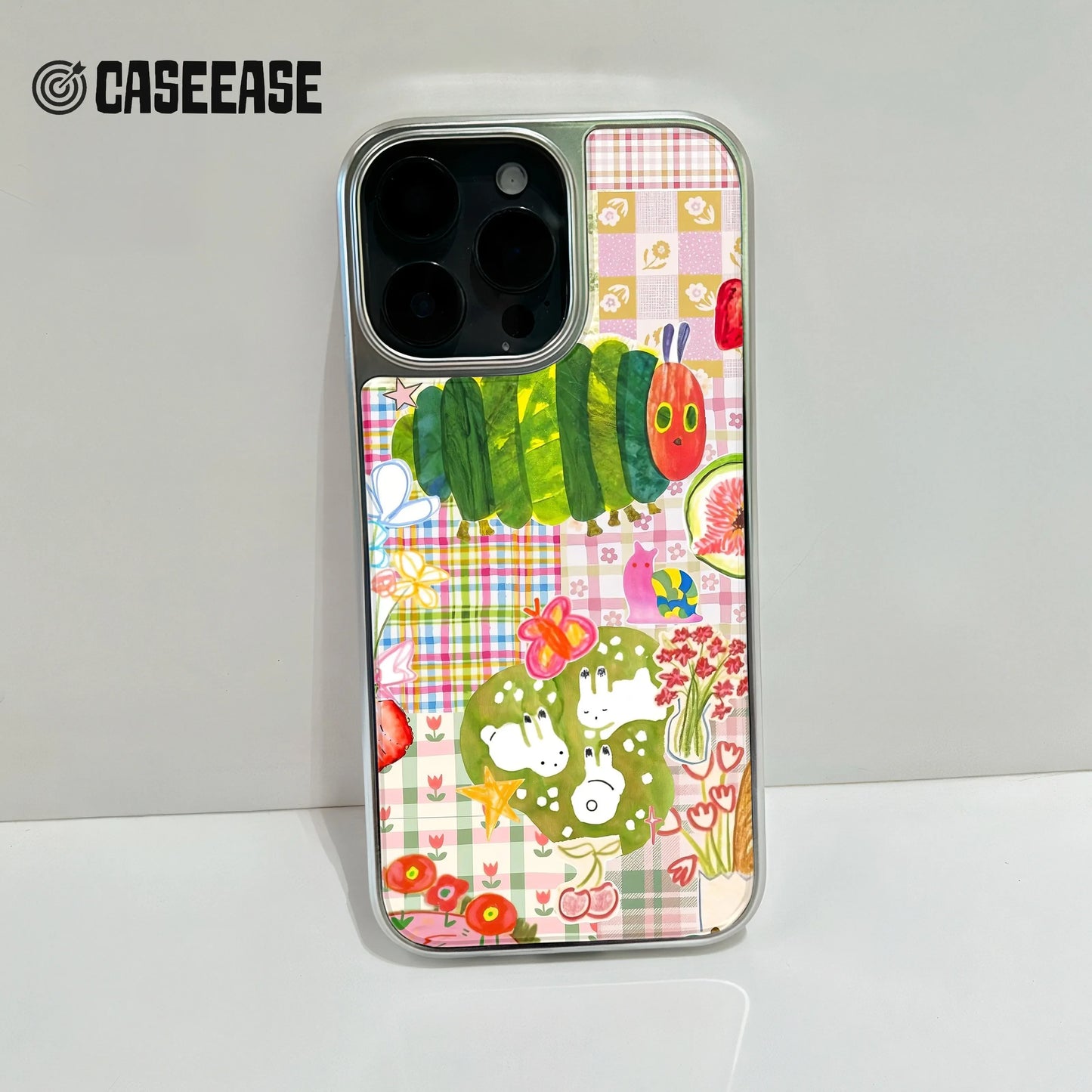 Holographic Chrome Caterpillar Phone Case - Colorful Design & Playful Art