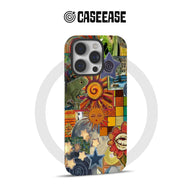 Funda para teléfono con diseño vibrante de sol, estrellas y criaturas caprichosas