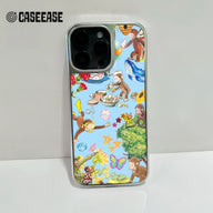 Funda holográfica cromada con diseño de mono curioso - Diseño de dibujos animados coloridos