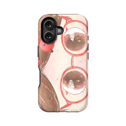 Pale pink phone case with red sunglasses artwork, rear view for Shopify product page