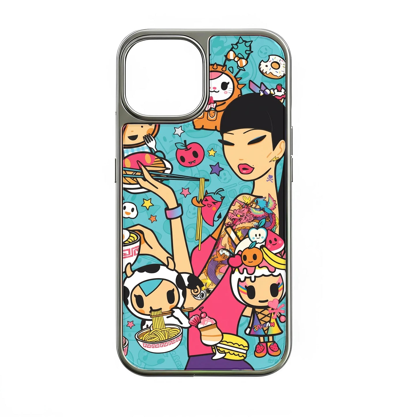 Holographic Chrome Phone Case - Colorful Foodie Design
