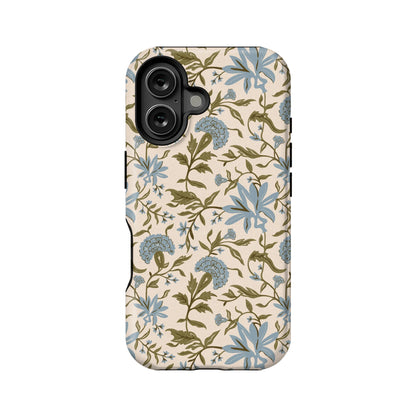 Elegant Vintage Floral Phone Case – Blue and Green Botanical Design