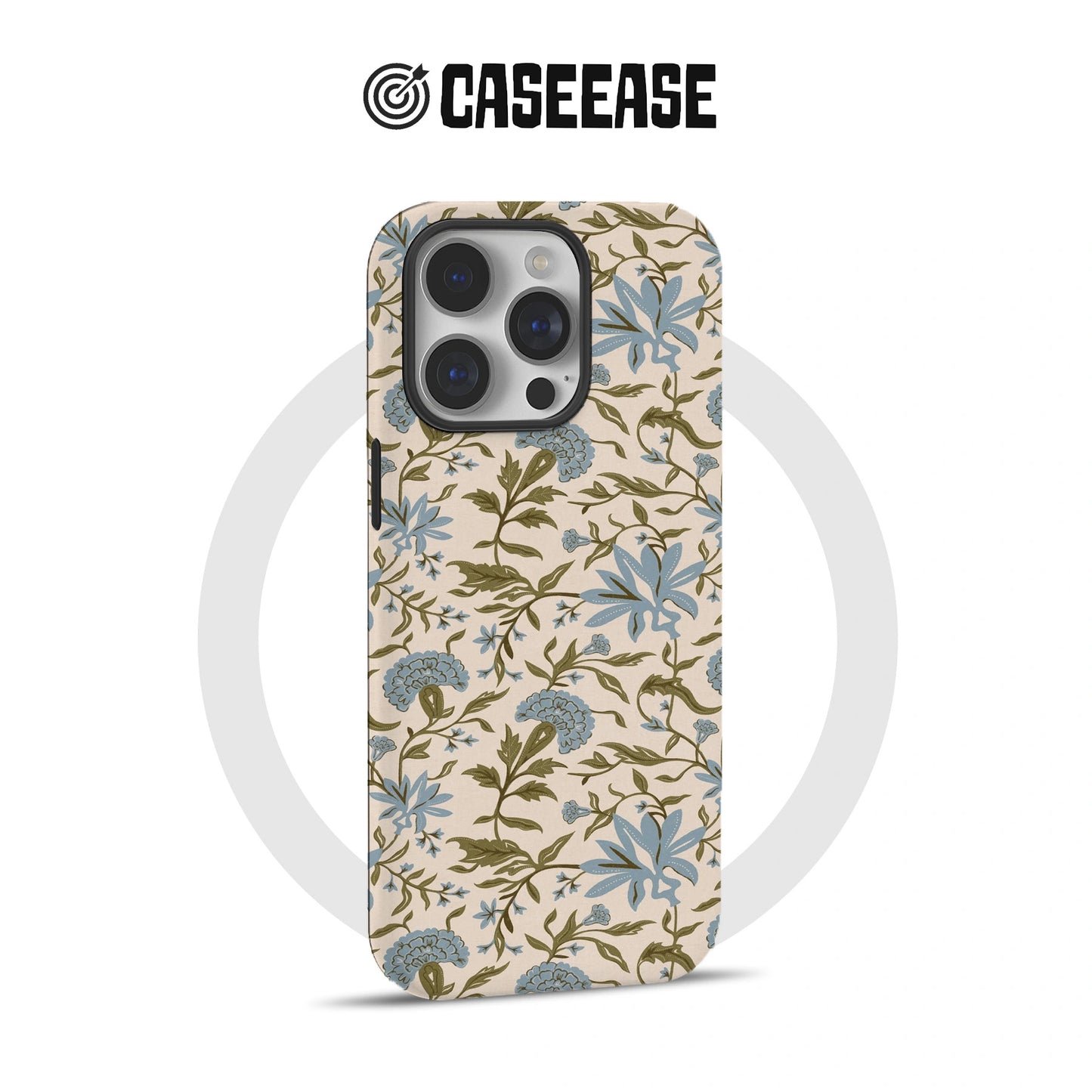 Elegant Vintage Floral Phone Case – Blue and Green Botanical Design