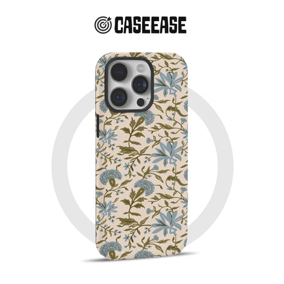 Elegant Vintage Floral Phone Case – Blue and Green Botanical Design