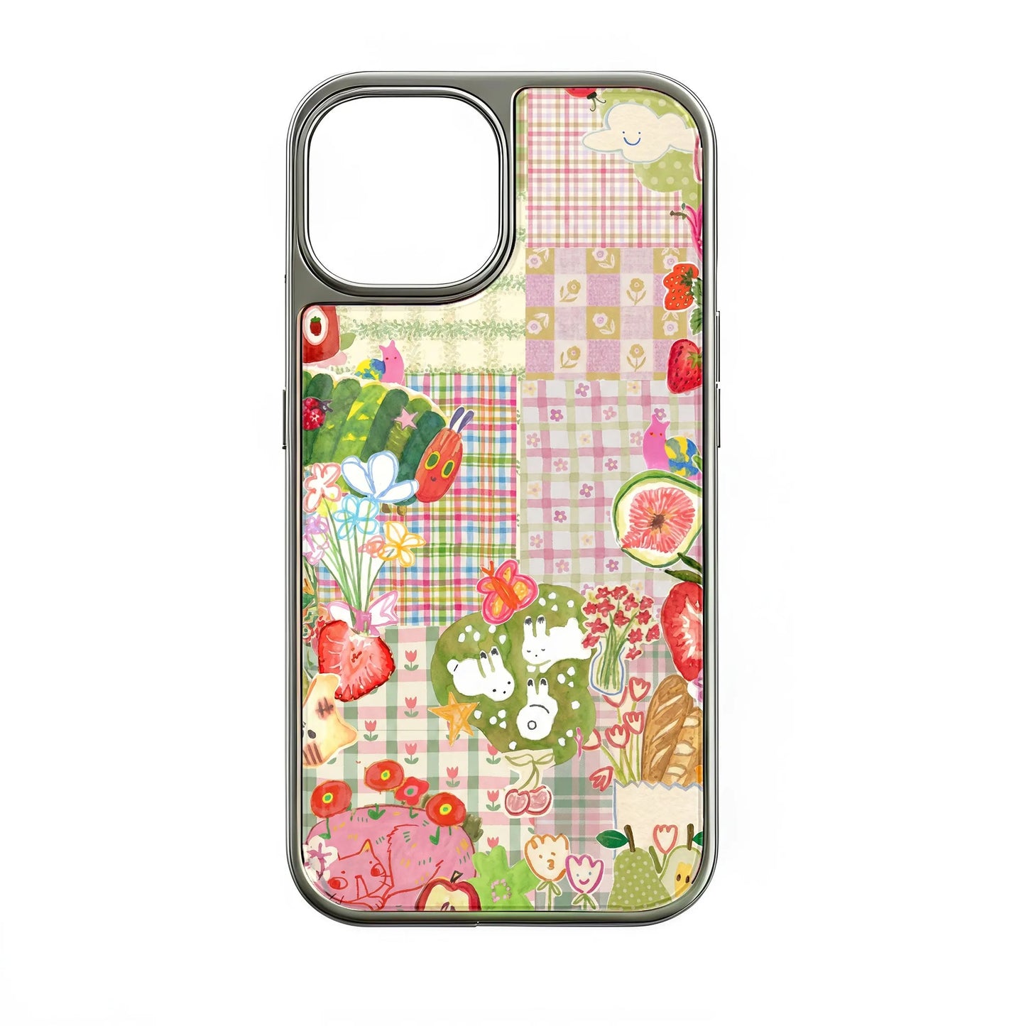 Holographic Chrome Phone Case - Whimsical Garden Design