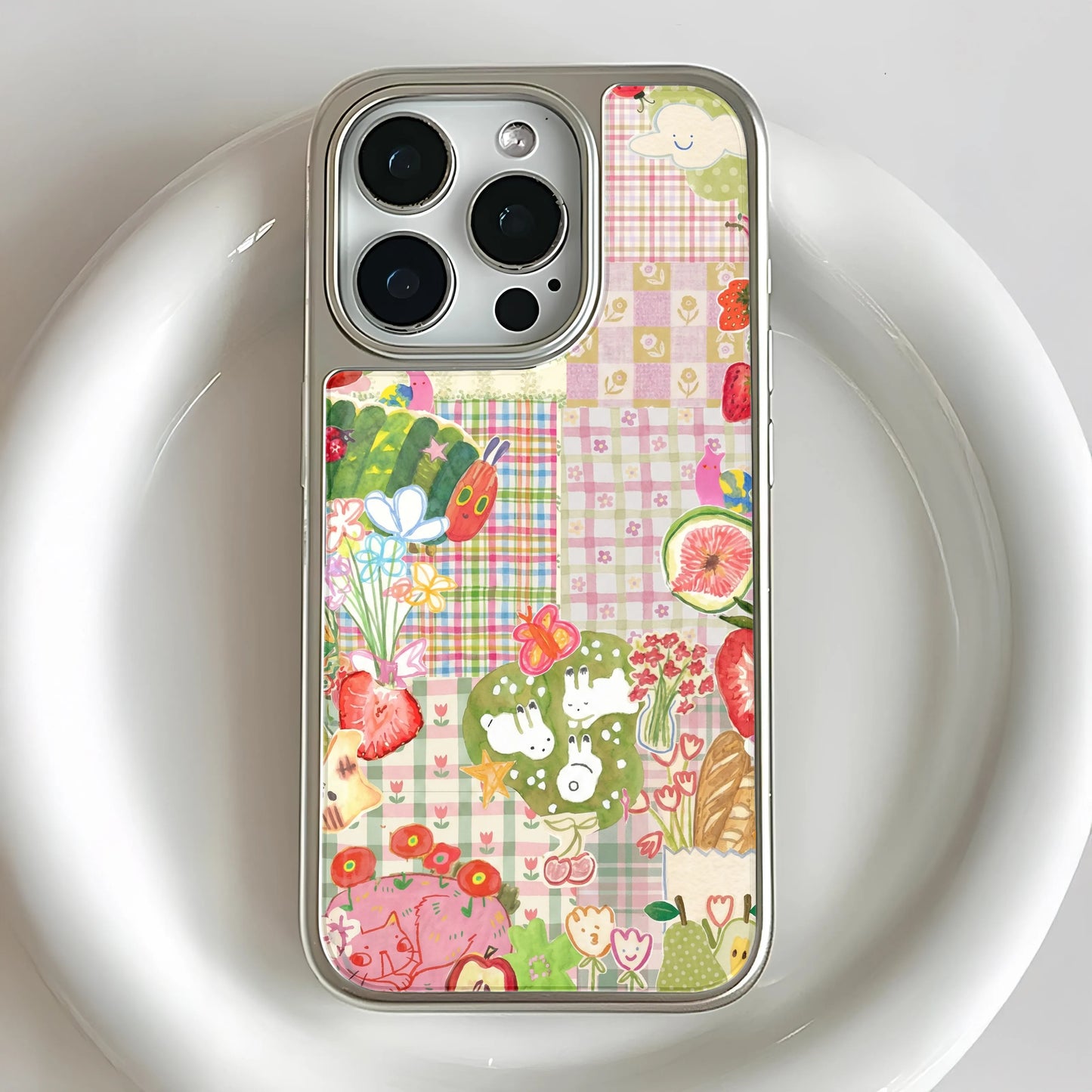 Holographic Chrome Phone Case - Whimsical Garden Design