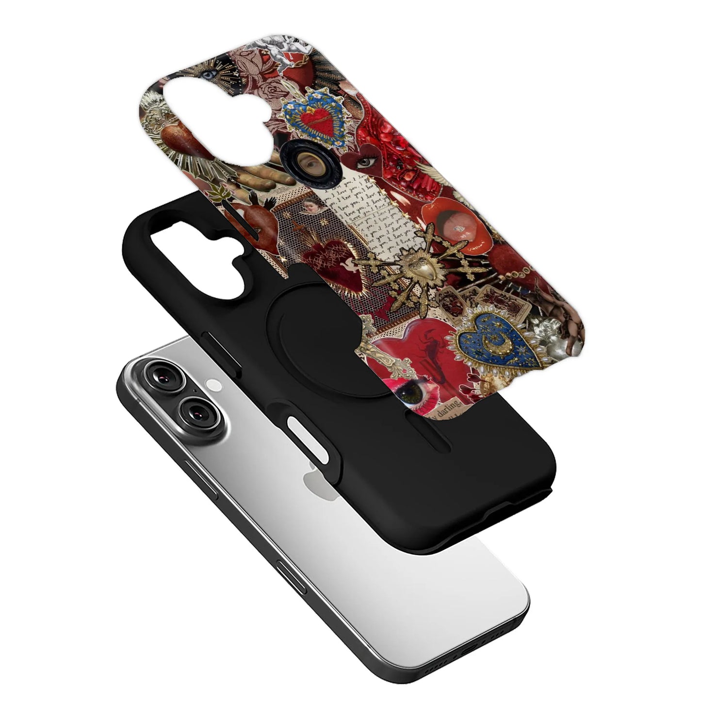 Vintage Collage Phone Case with Heart Designs