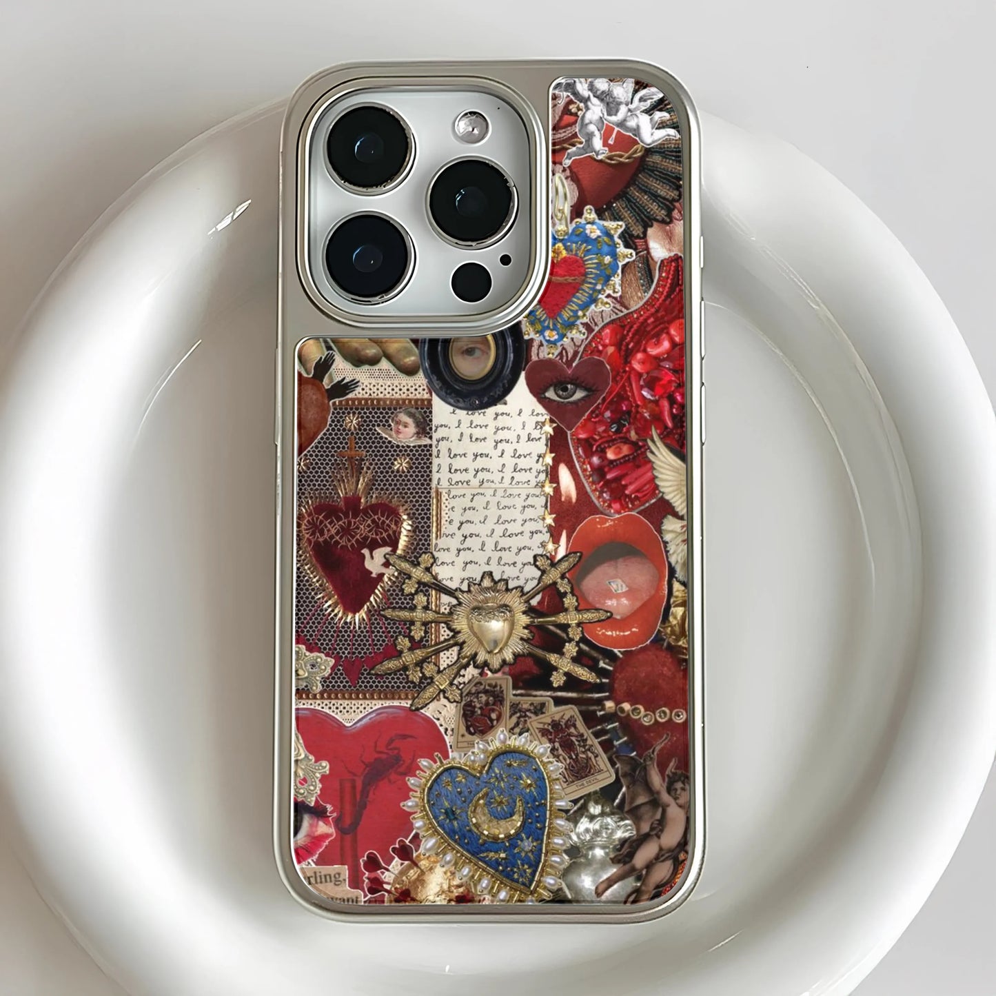 Holographic Chrome Phone Case - Heart Collage Design