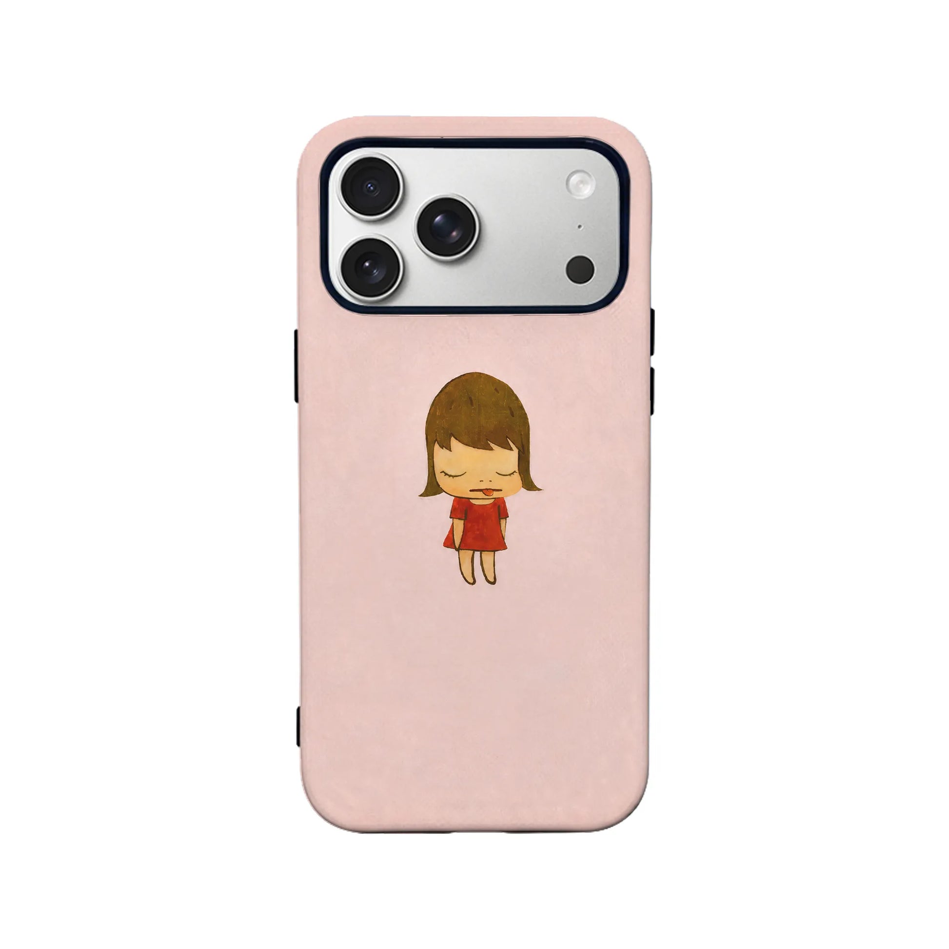 Pink cartoon girl phone case shown from rear with raised camera cutout
