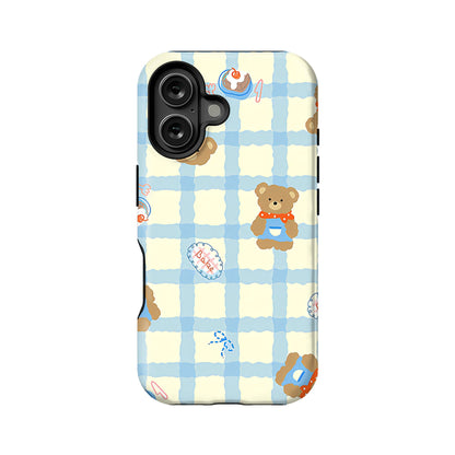 Funda para teléfono con diseño de osito de peluche a cuadros: adorable diseño con temática de bebé