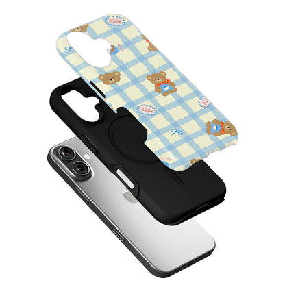 Funda para teléfono con diseño de osito de peluche a cuadros: adorable diseño con temática de bebé