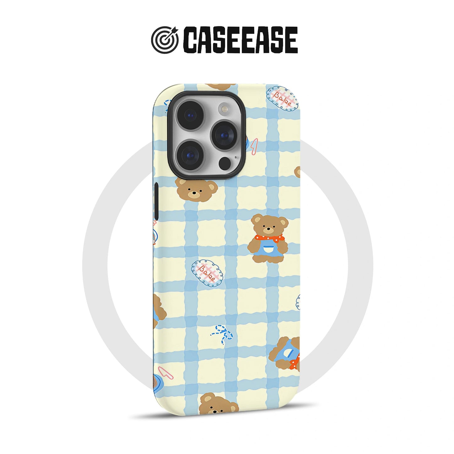 Funda para teléfono con diseño de osito de peluche a cuadros: adorable diseño con temática de bebé
