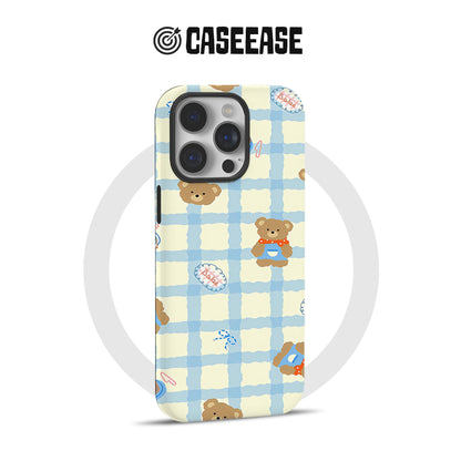 Funda para teléfono con diseño de osito de peluche a cuadros: adorable diseño con temática de bebé