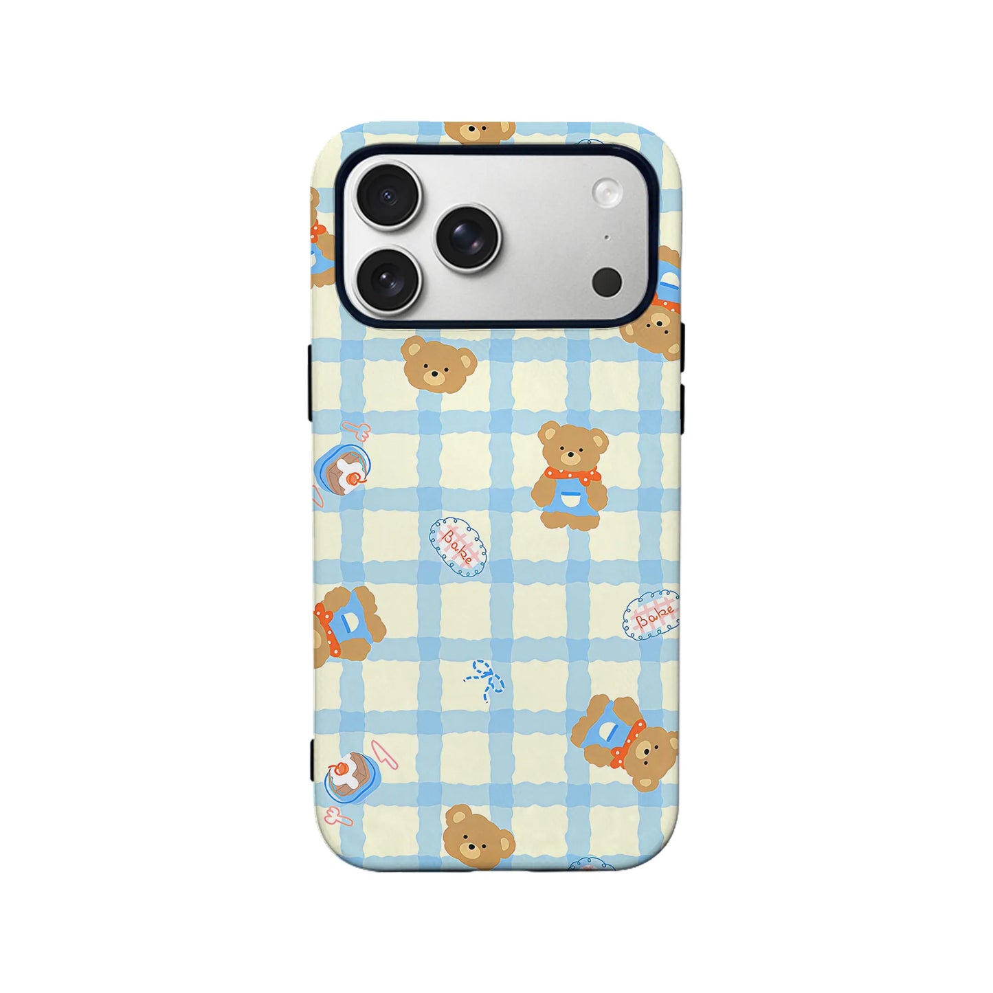 Funda para teléfono con diseño de osito de peluche a cuadros: adorable diseño con temática de bebé