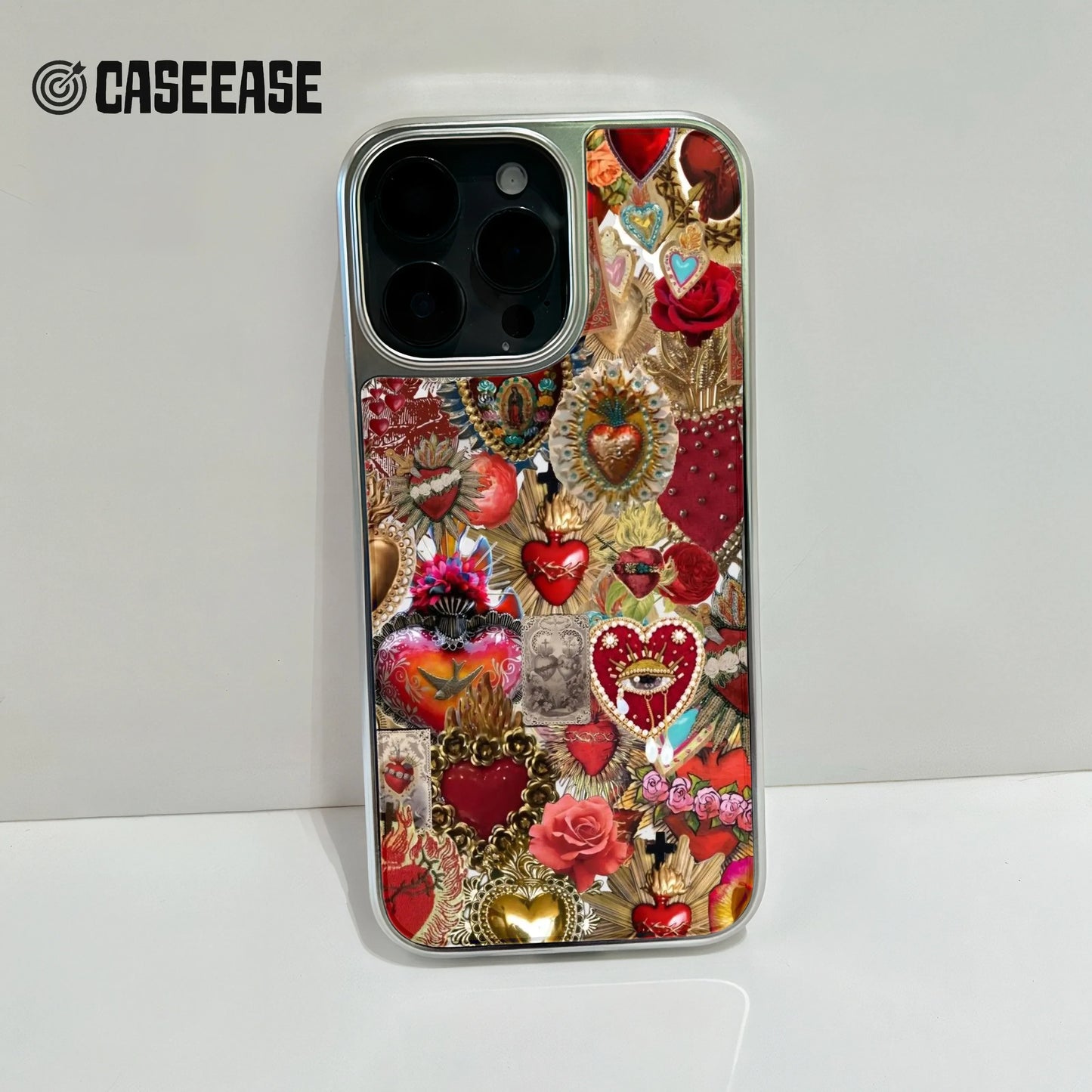 Holographic Chrome Heart Art Phone Case - Vibrant Heart Design