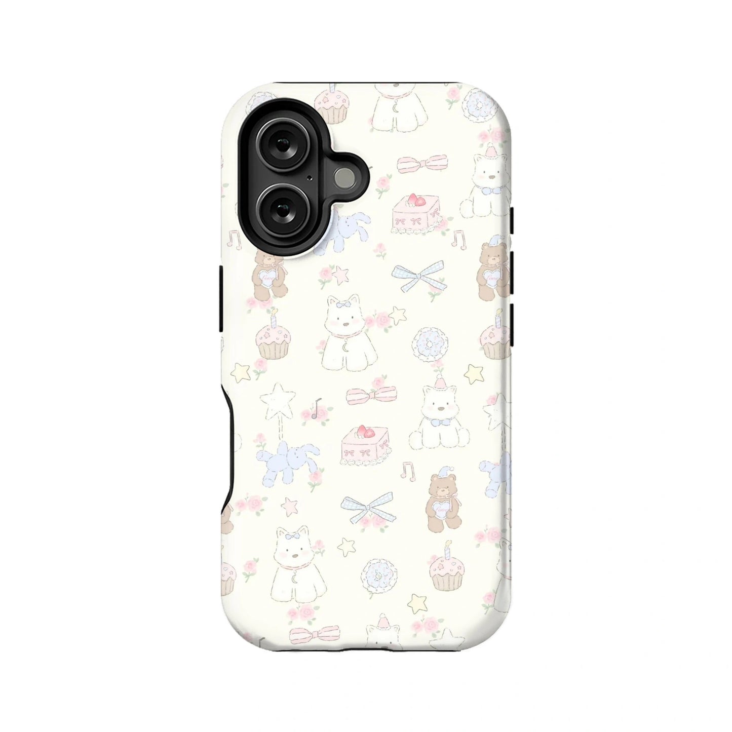 Cream Cartoon Phone Case – Adorable Cats, Bears, and Sweet Elements