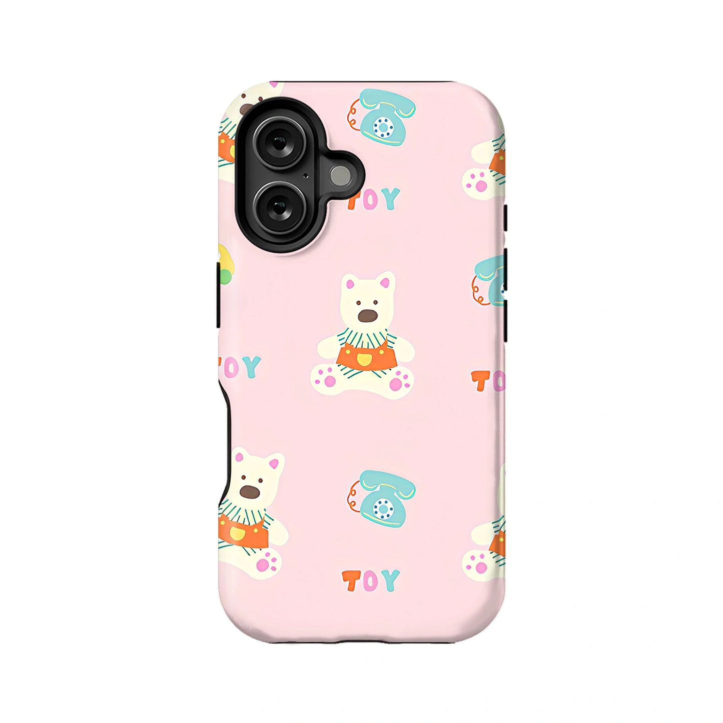 Pink Toy-Themed Phone Case – Adorable Bear and Vintage Toy Design