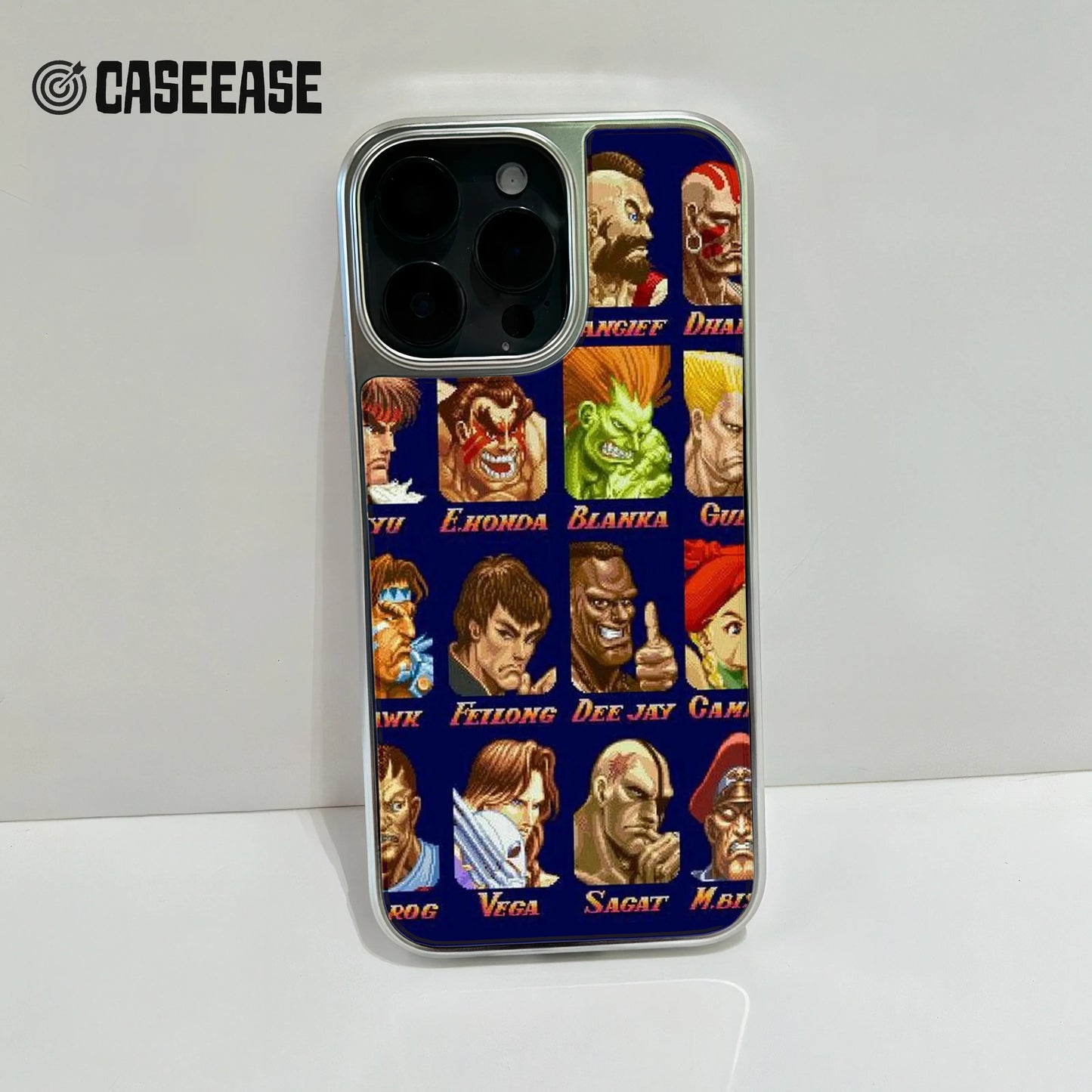 Funda holográfica cromada de Street Fighter para teléfono - Diseño de juegos retro