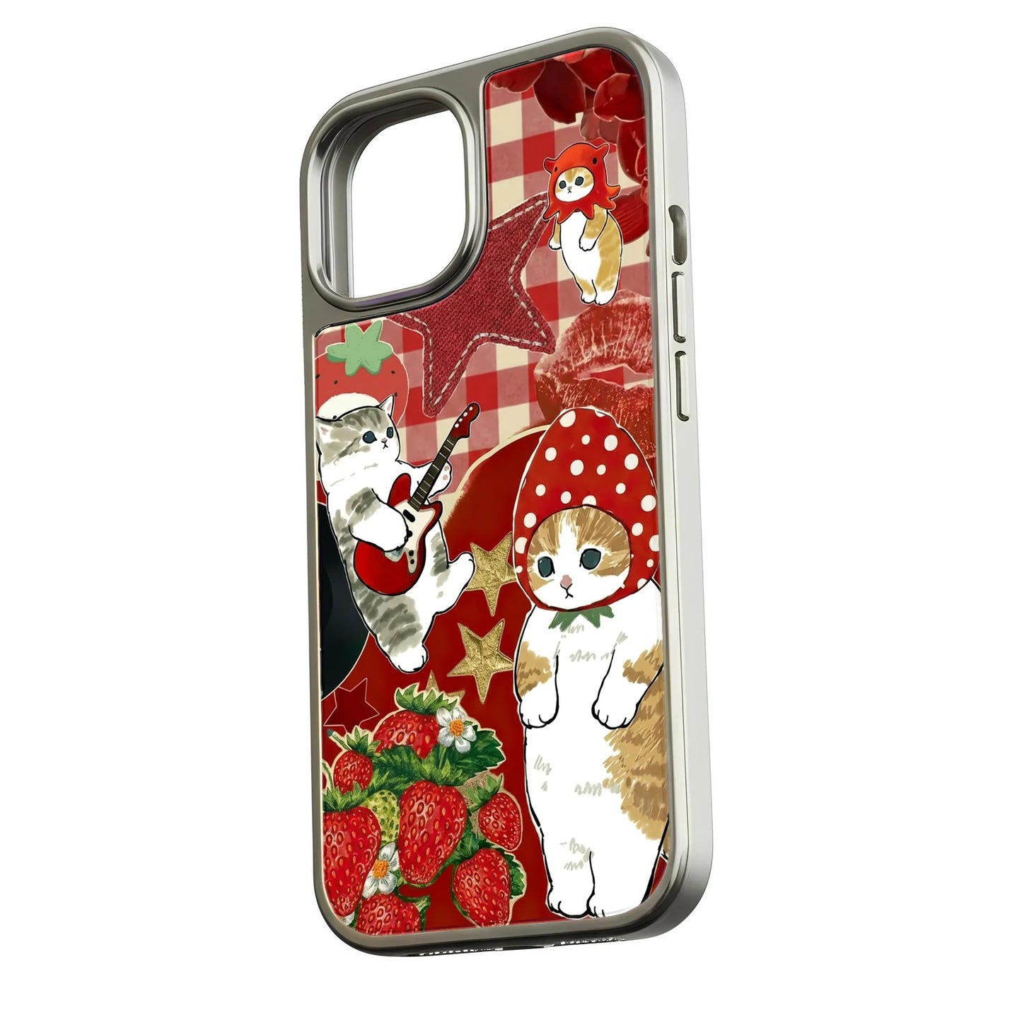 Holographic Chrome Cat Pattern Phone Case - Colorful Cartoon Design