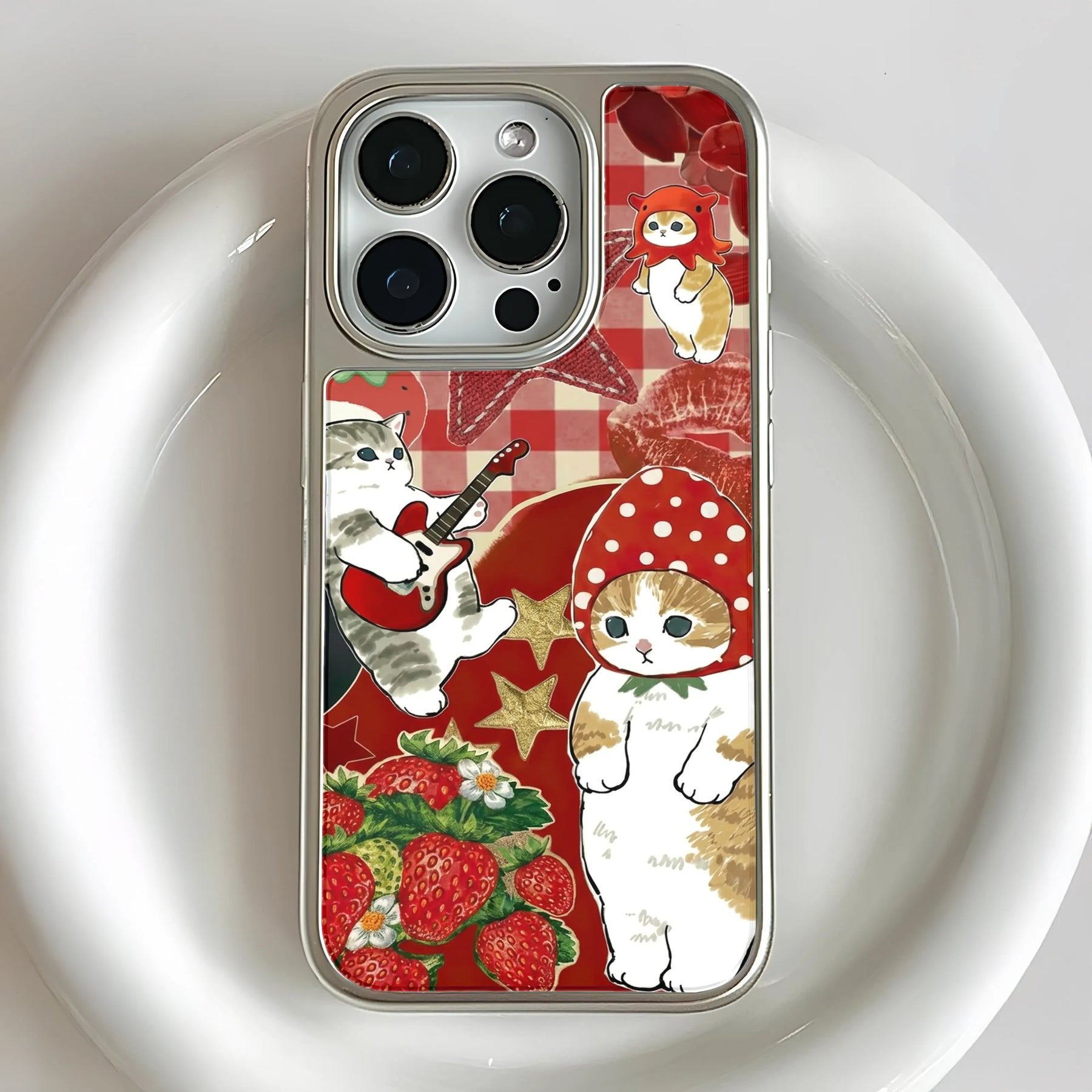 Funda para teléfono con diseño holográfico de gato cromado - Diseño de dibujos animados coloridos