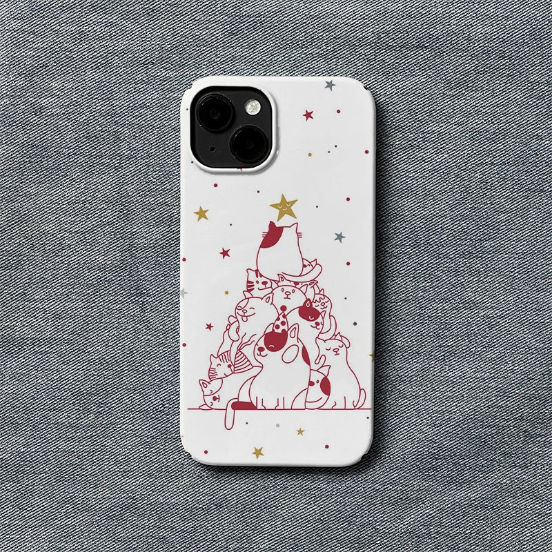 Funda para teléfono con diseño de árbol navideño para gatos 