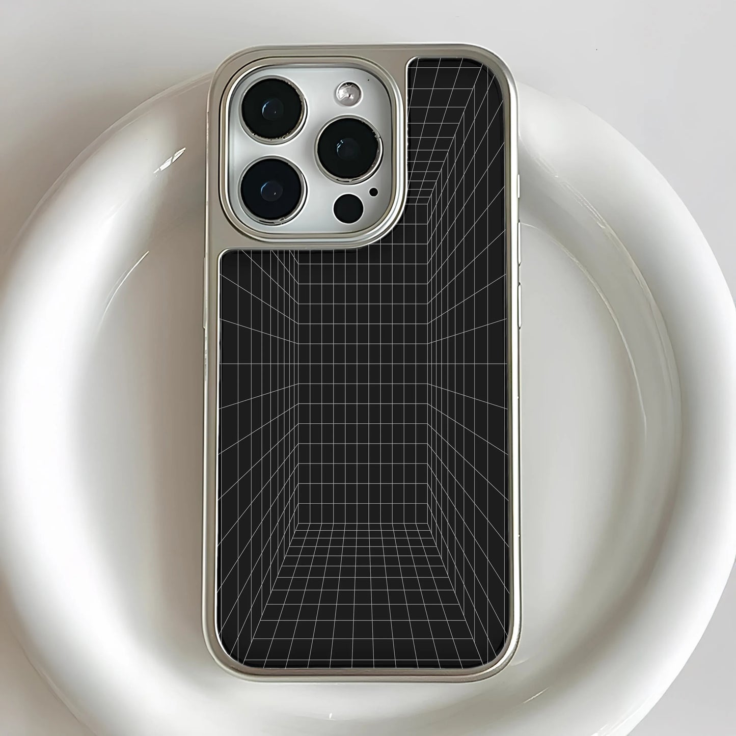 Holographic Chrome Phone Case for iPhone 15 Pro - 3D Grid Design