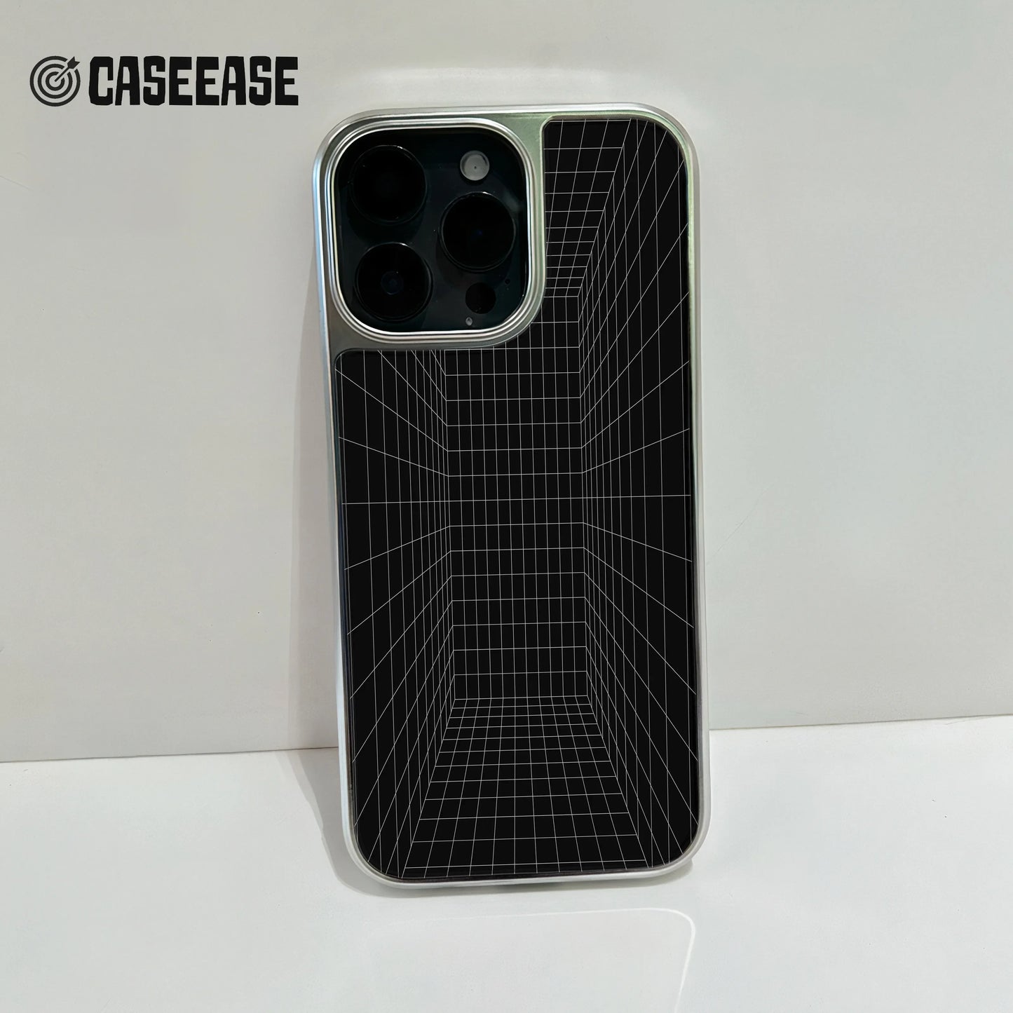 Holographic Chrome Phone Case for iPhone 15 Pro - 3D Grid Design