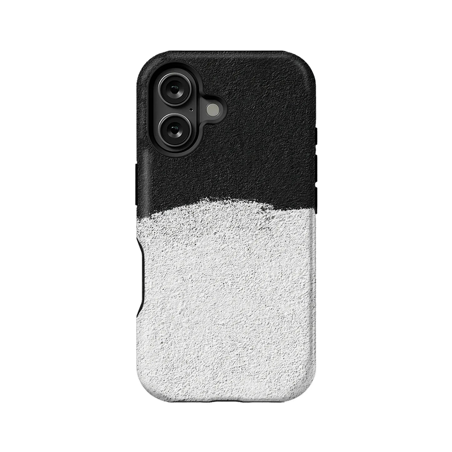 Black and white textured phone case, rear view with dual camera cutout