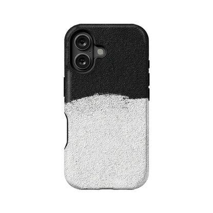Black and white textured phone case, rear view with dual camera cutout
