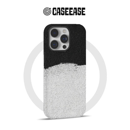 Black and white textured CASEEASE phone case, rear angle for iPhone camera cutout