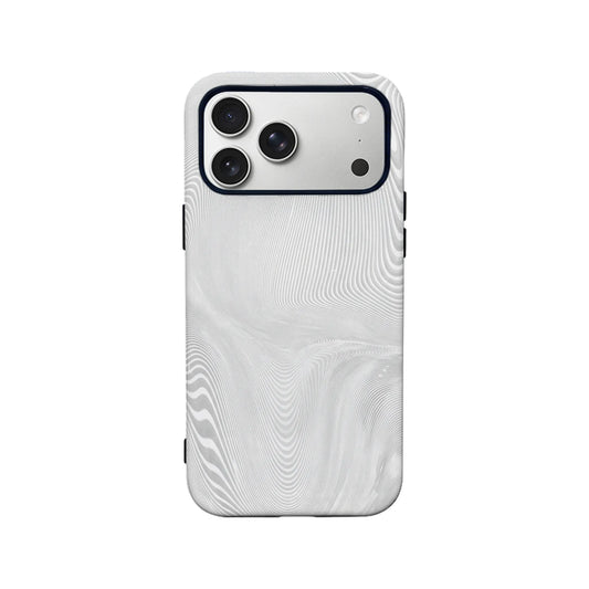 White wavy patterned phone case shown from back with triple camera cutout
