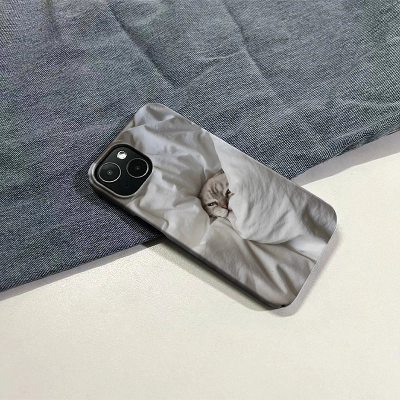 Cozy Cat Phone Case 2025 – Snug Kitten Wrapped in White Blanket