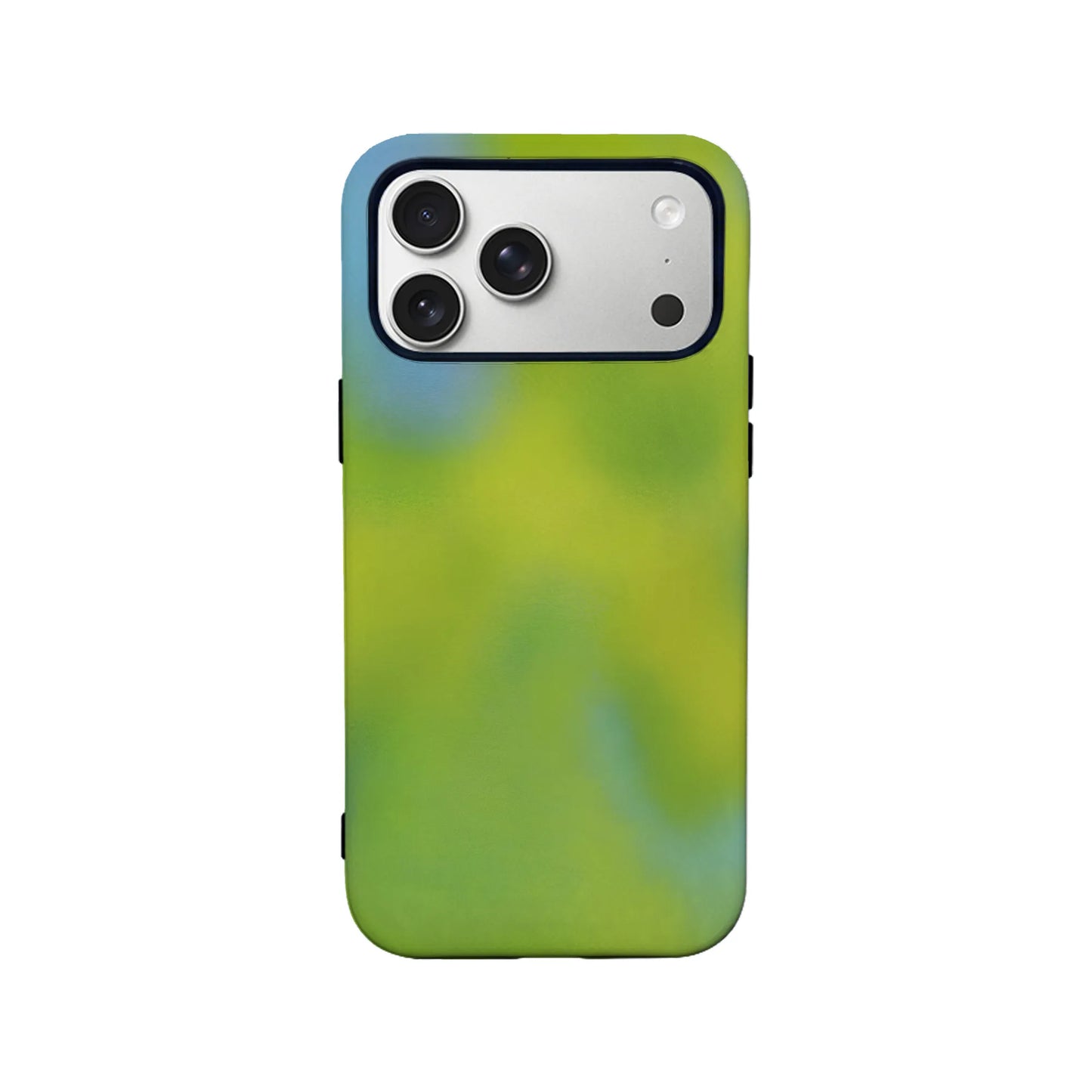 Green and blue gradient plastic phone case shown from rear with camera cutout