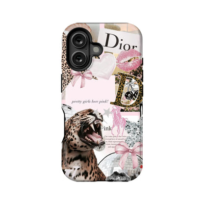 Funda para teléfono con estampado de leopardo rosa intenso