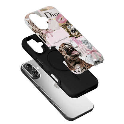 Funda para teléfono con estampado de leopardo rosa intenso